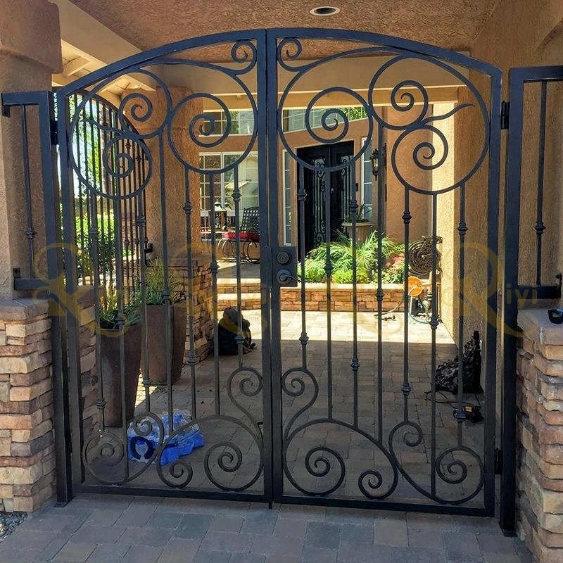 Golden Color Designs Aluminum Steel Sliding Door Main Wrought Iron Gate for Homes with Driveway