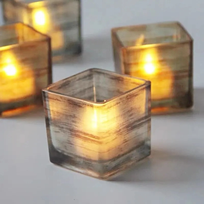 Wholesale Square Candle Holder Glass Candle Jar in Stock