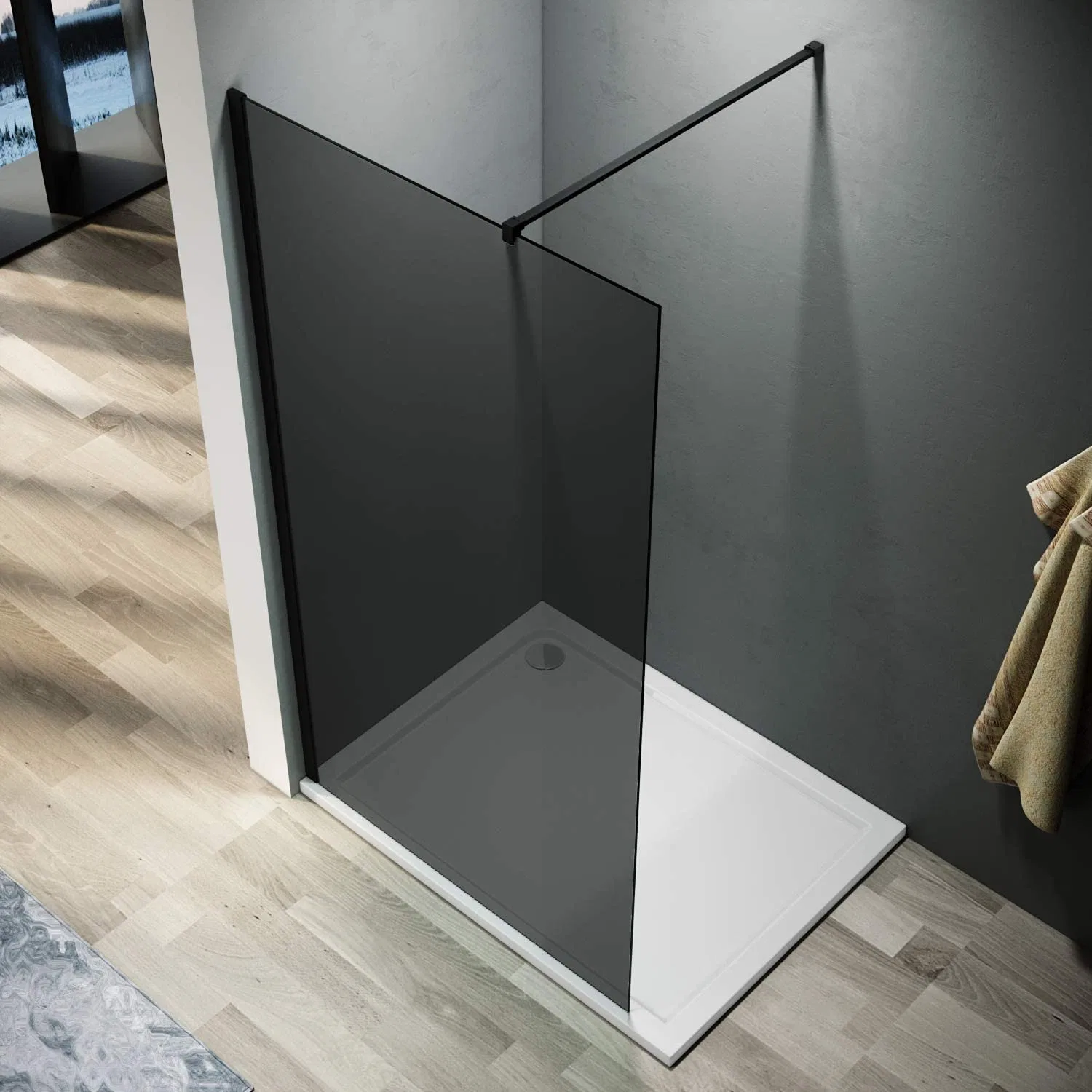 Special Tempered Glass Black Shower Screen with Rectangle Shower Tray 1200mm