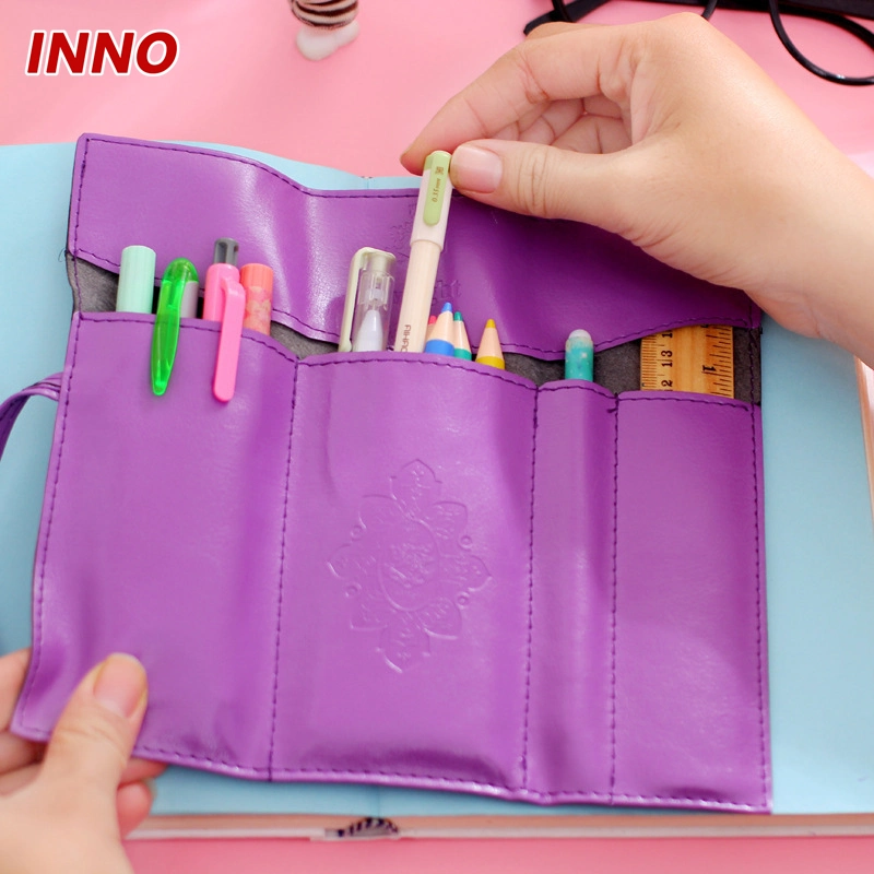 Inno-R012 Manufacturer Wholesale/Supplier Retro Soft PVC Leather Bag Set for Pencil and Brush, Custom Logo Eco-Friendly