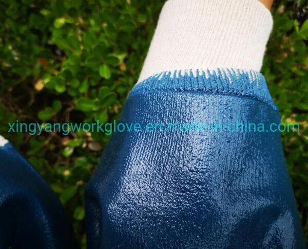 Jersey Cotton Liner Heavy Duty Fullly Blue Nitrile Coated Smooth Finish Knit Wrist Safety Industrial Work Glove