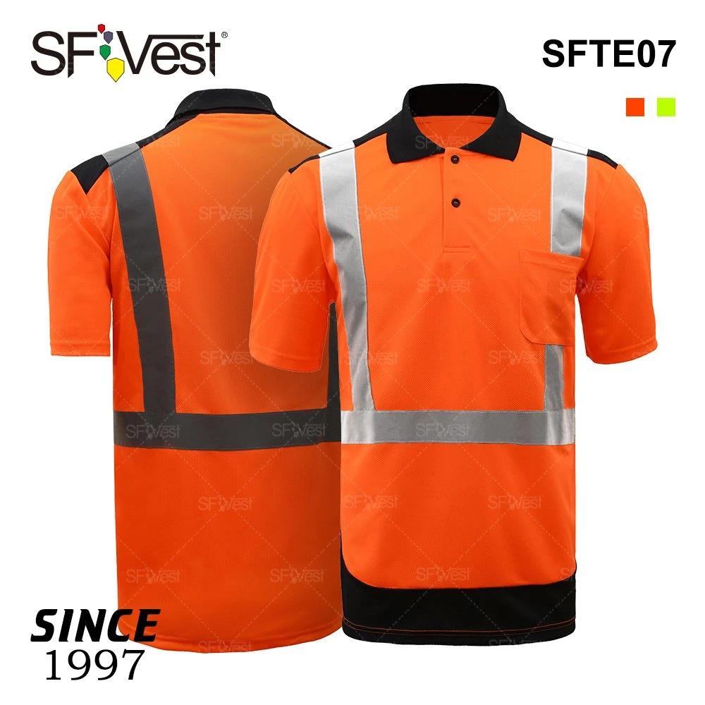 Birdeye Hi Visibility Working Button Closure Black Bottom Polo Safety T-Shirt