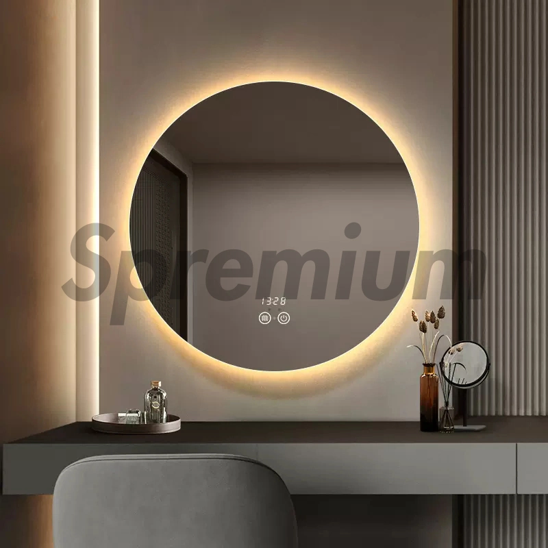 LED rondes moderne de petit mur miroir monté sur la touche Smart Anti-Fog d'écran miroir pour salle de bains avec voyant LED