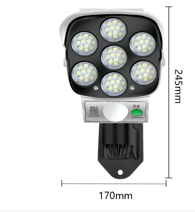 Luz LED solar para exterior Sensor de movimento Street Spotlight Simulação de segurança Lâmpada solar de câmara fictícia