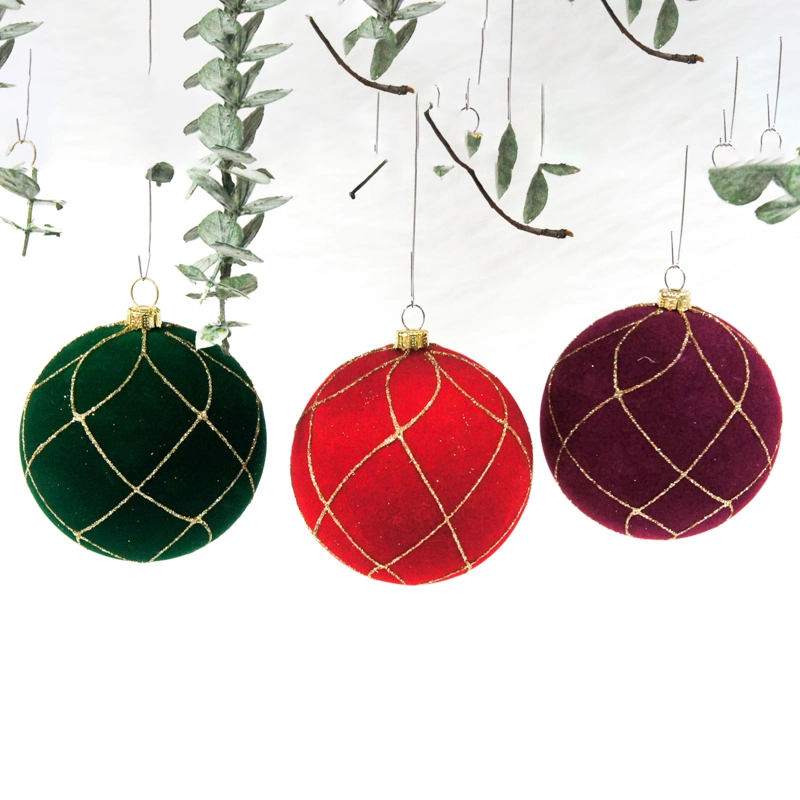 Red and Green New Flocking Christmas Glass Ball Hanging Christmas Tree Decoration