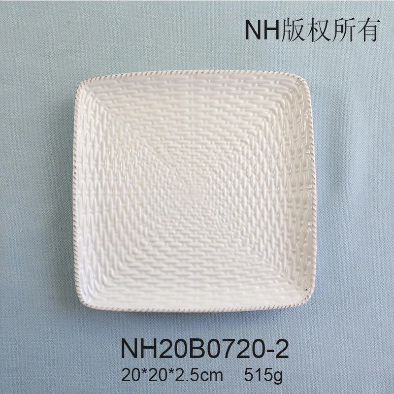 Wholesale Unique Modern Popular Design White Round Oval Square Rectangle Weave Embossed Complete Kitchen Dishes Ceramic Dinner Plate