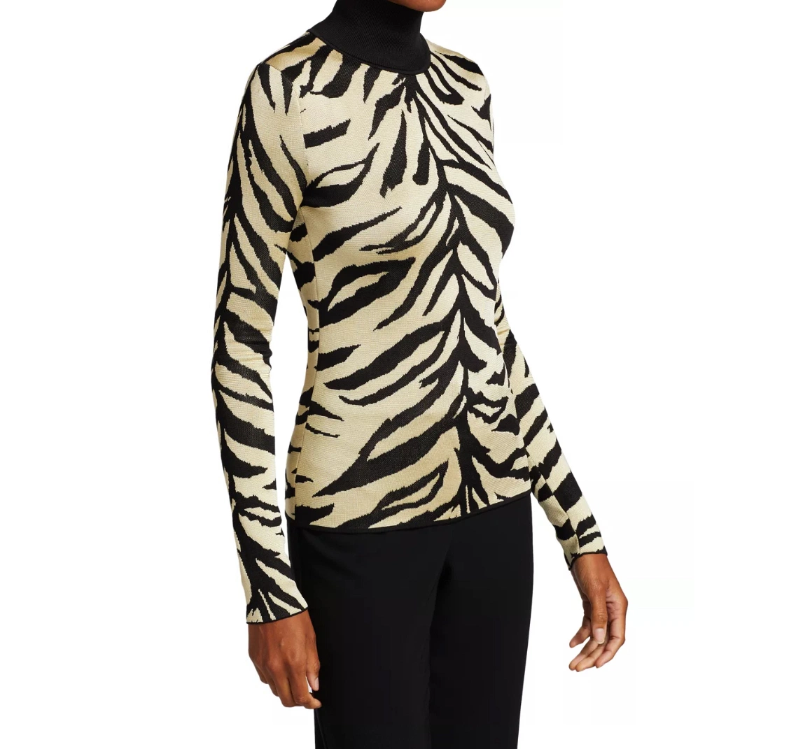 100% Cashmere Sweater tejido Intarsia Tigre Turtleneck