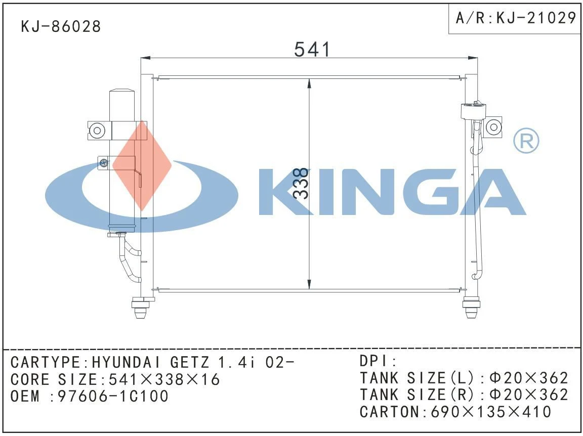 Condenseur de pièces automobiles pour Hyundai Getz 1.4I 2002 OEM 97606-1c100