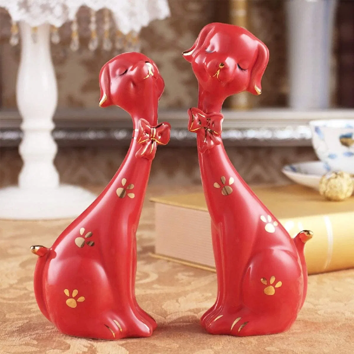 Ceramic Cute Puppy Figurines for Home Office Shelf Decor Set of 2 for Home Office Table Decoration Ceramic Small Animal Perfect for Promotion