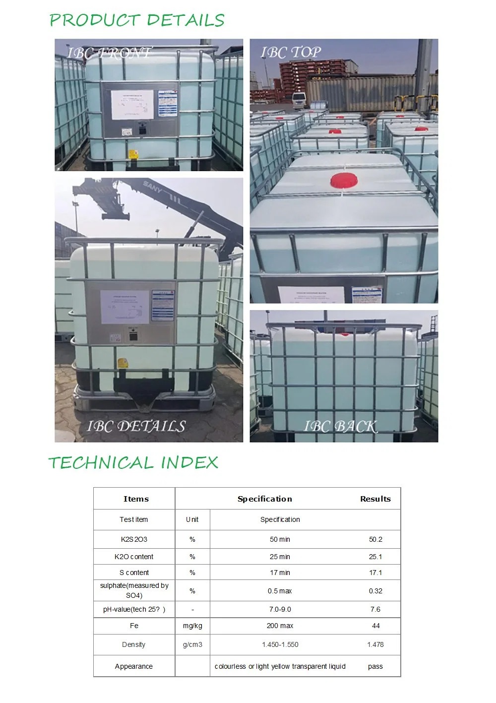 Grado agrícola Tiosulfato de potasio Kts 50%