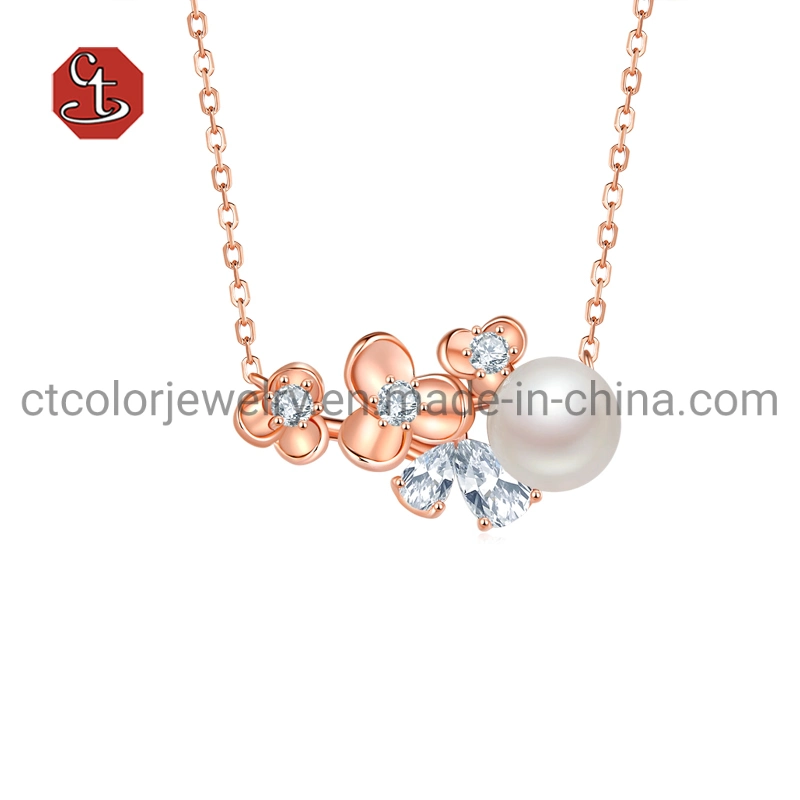 Roségold überzogen, 925 Silberringe, Anhänger, Ohrring Schmuck-Set mit Perle