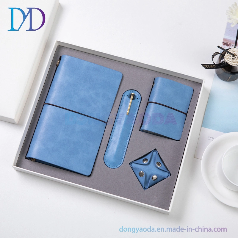 Blue Handbook Gift Box School Logo Notebook Card Case Pencil Pouch Coin Purse Stationery Set