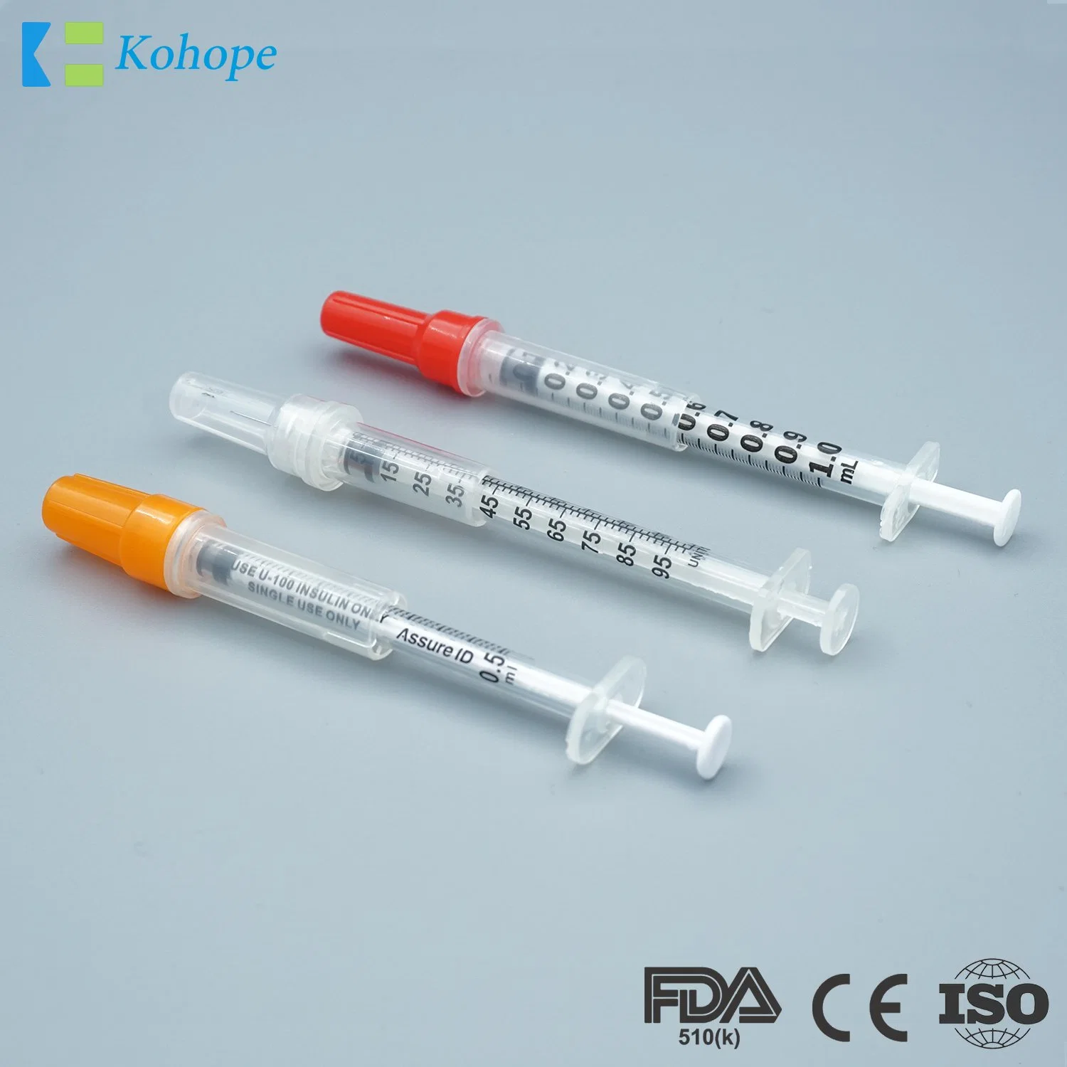 Orange/Red Stainless Steel SUS304 Good Quality Insulin Syringe for Hospital