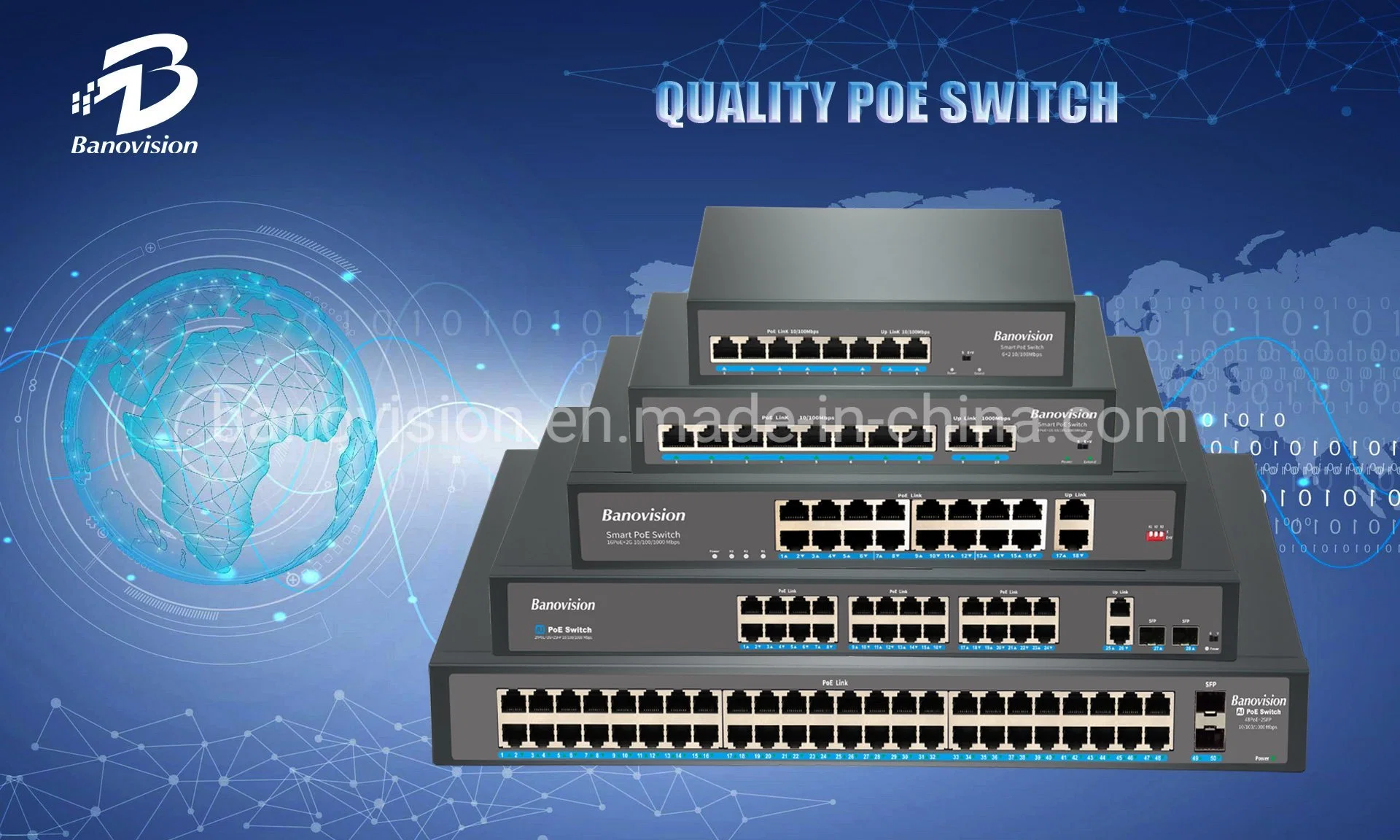 Banovision Guardián Ai 48 puertos Gigabit Ethernet Poe Switch con 2 puertos SFP, No administrado 48 Puertos Poe+ Conmutador de red, Rackmout