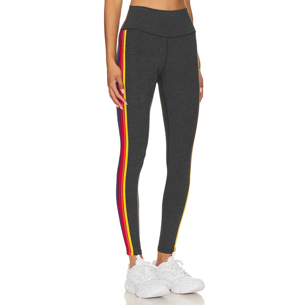 Breathable Dark Color Yoga Leggings High Waist Stripe Yoga Leggings Running Woman Tight Sport Pants