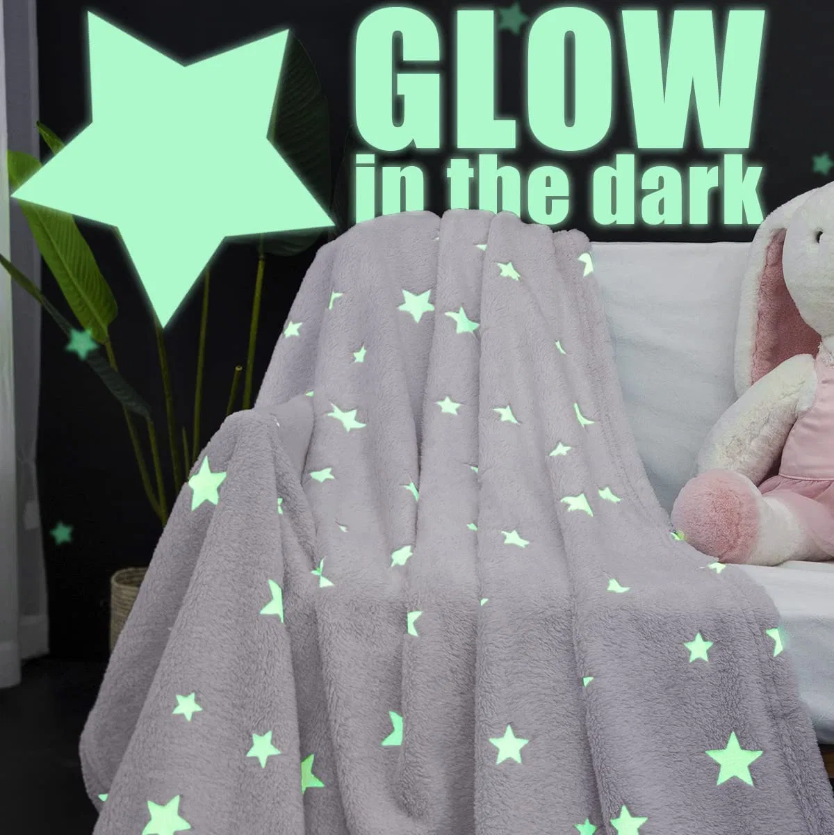 Star Glow in The Dark Flannel Blanket for Couch Bed Fleece Blanket for Baby Kids