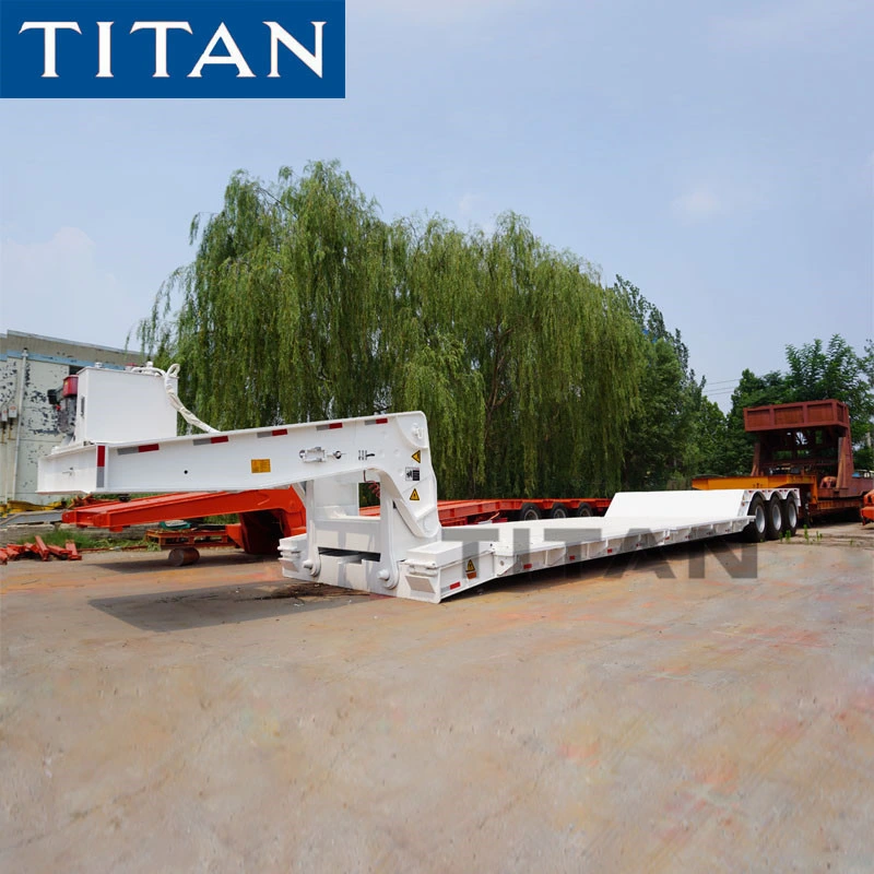 Titan 3 Axle 60 Ton Hydraulic Front Loading Low Boy Detachable Goose Neck Low Loaders Semi Truck Trailer Price