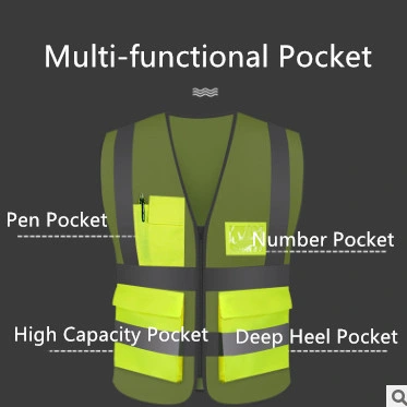 Administración de tráfico Chaleco reflectante fluorescentes con bolsillo multifunción