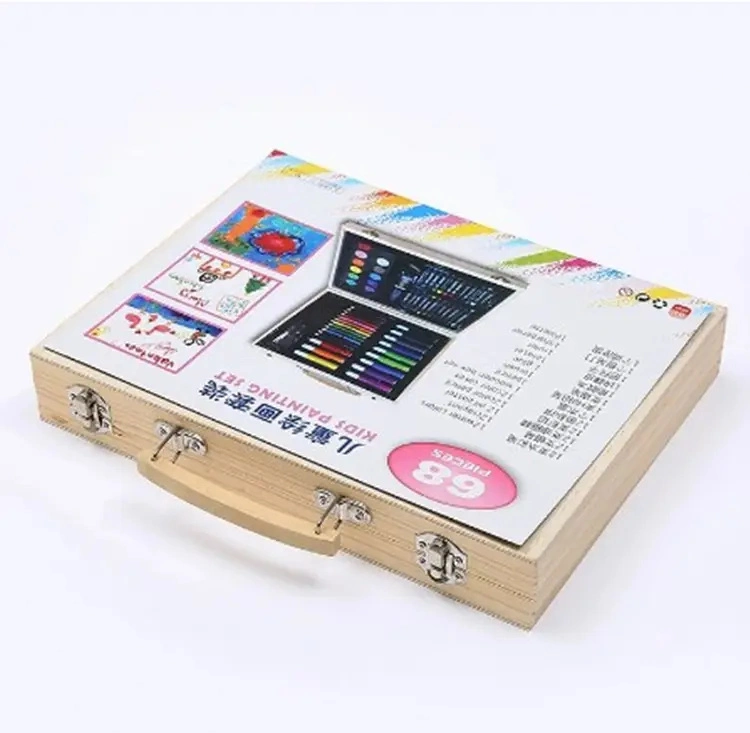 Caja de madera Juego de lápices de colores acuarela Pinceles dibujo Pintura Juegos de Arte para niños Juego de escritorio regalo