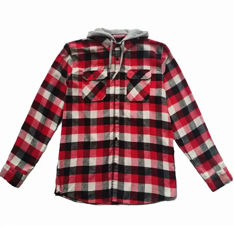 Autumn Fashion Custom Casual Promotional Plaid Different Color Checkered Hooded Flannel Shirt for Men