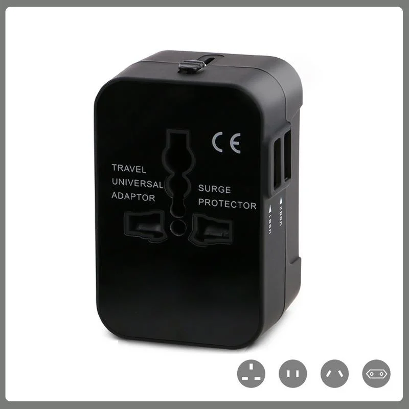 Universal Worldwide Travel Power Converter Wandladegerät AC-Netzstecker Adapter mit zwei USB-Ladeanschlüssen für USA EU UK Aus