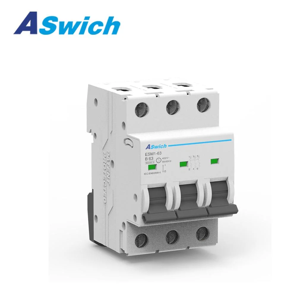 Esm1-63 Serie 10kA MCB 63A Elektrische Miniatur-Leistungsschalter Esm2-63 6kA 240/415V 1p 2p 3p 4p DIN-Schiene AC Mini Leistungsschalter