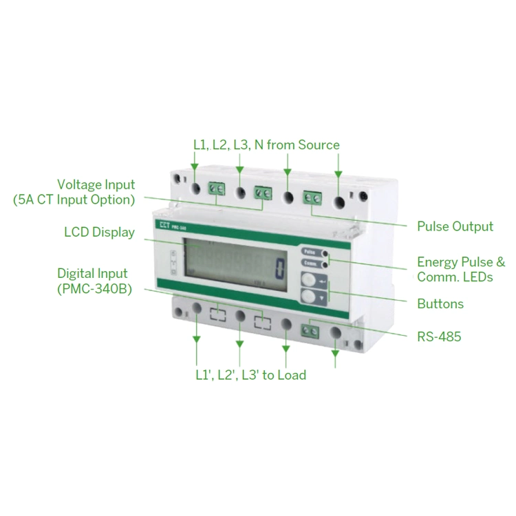 PMC-340-A medidor multifunción trifásico autoalimentado de energía eléctrica en carril DIN Medición dos TDU Data Recorder