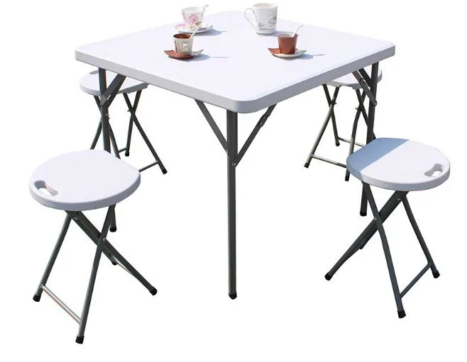 34 Zoll quadratischer Kunststoff-Klapptisch, Indoor Outdoor Kartenspiel und Game Puzzles Crafting Esstisch, für Picknick, Party, Camping, BBQ, Granitweiß