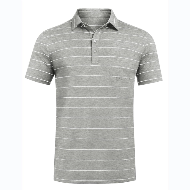 Wholesale Custom 95% Cotton 5% Spandex Soft Comfy Jersey Men's Summer Short Sleeve Casual Business Striped Pocket Polo Shirt