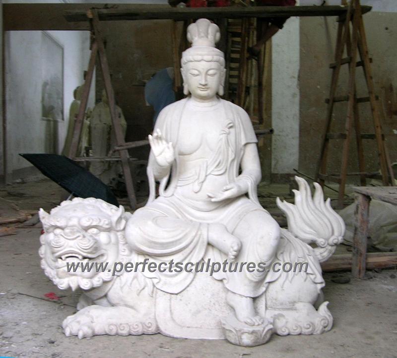 Large Carved Guan Yin Stone Kuan Yin Statue Marble Carving Standing Kwan Yin Sculpture with Three Face (SY-T159)