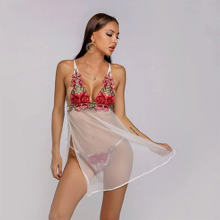 Les femmes Nightwear Lingerie Mature Mesdames nuisette sexy deux pièces voir à travers les vêtements de nuit