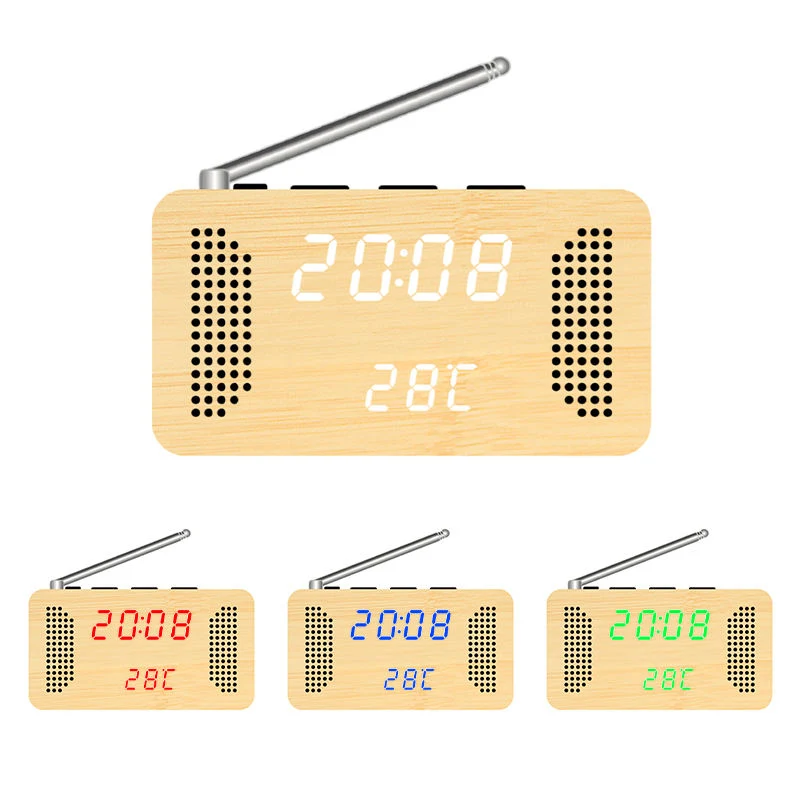 Radio en bois avec écran d'antiquités et radio-réveil à DEL