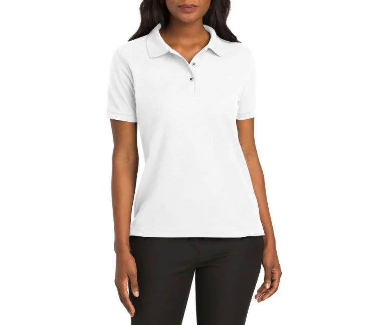 Women Cotton Short Sleeve Plain Golf Ribbing Polo Shirt with Logo Printing