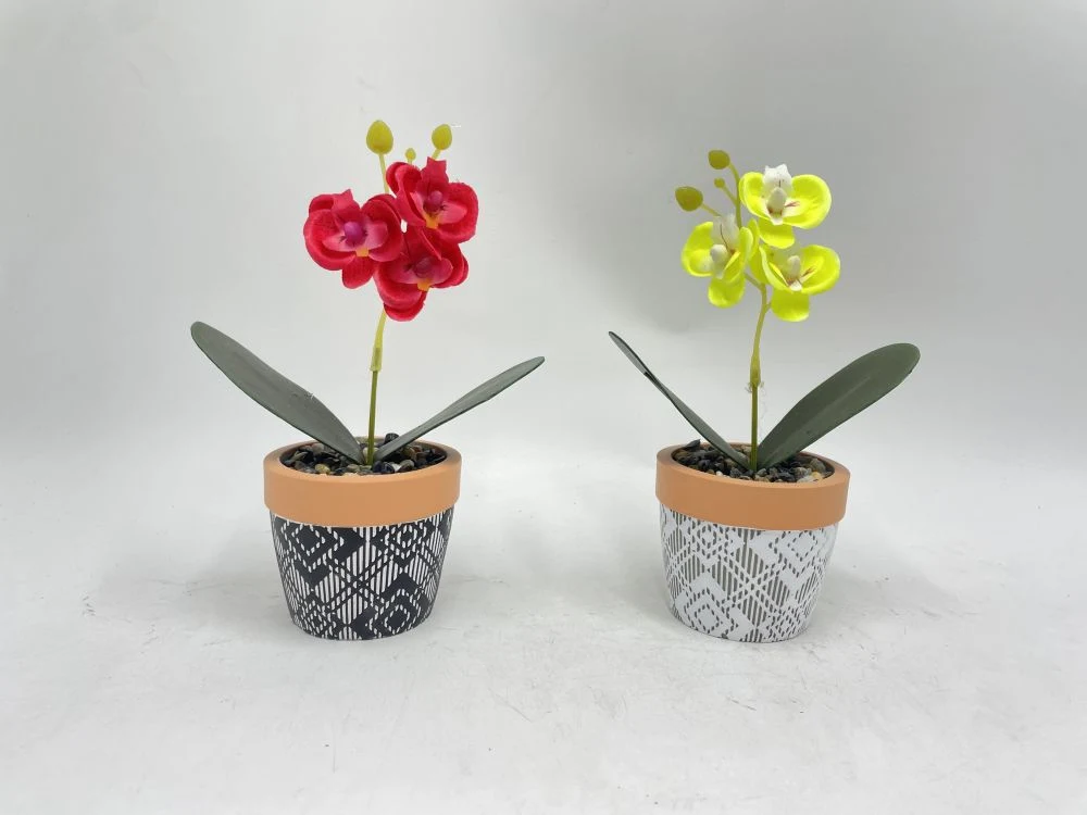 Set of 4 Cement Planter Pot Faux Phalaenopsis Artifical Moth Orchids Flower Table Decoration Faux Phalaenopsis Potted Simulation Phalaenopsis