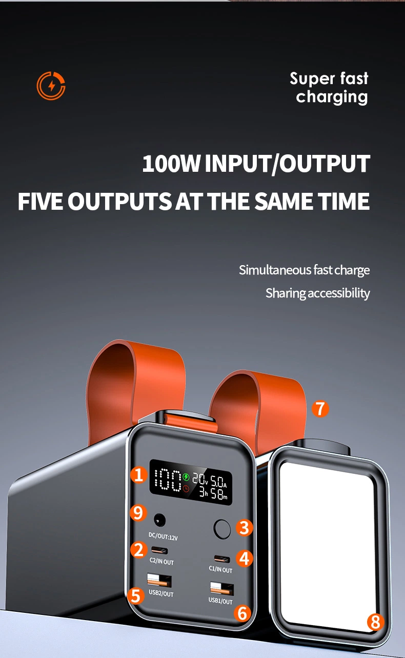 Carregador móvel portátil de bateria de lítio de 60 V e 50 ah recarregável Mini Power Bank para telemóvel com fonte de alimentação de 60000mAh Carregador WPD-101W