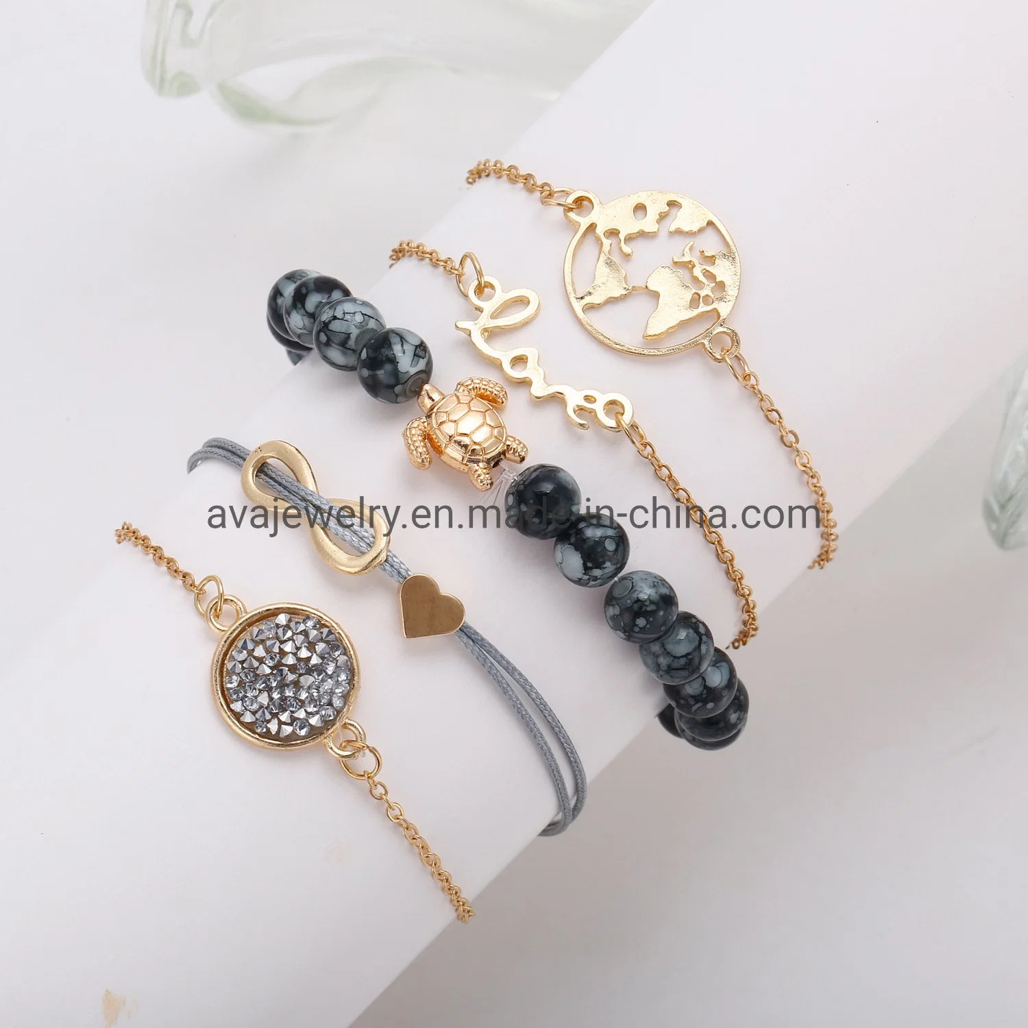 2020 Fashion Multi-Layer Alloy Bracelets with Map Turtle Heart and Number Eight Charm