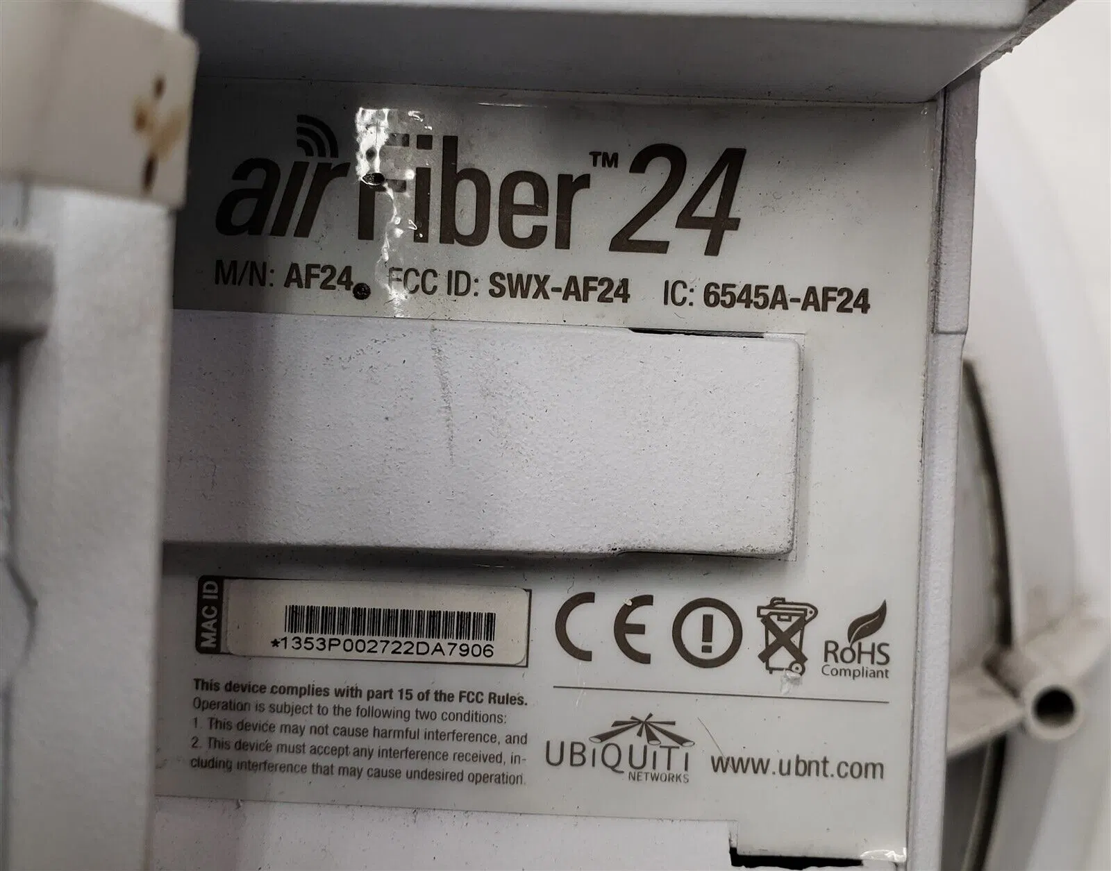 Redes Ubiquiti Airfiber Af-24 AF24 Ponto-a-Ponto Rádio Gigabit 24GHz Bridge