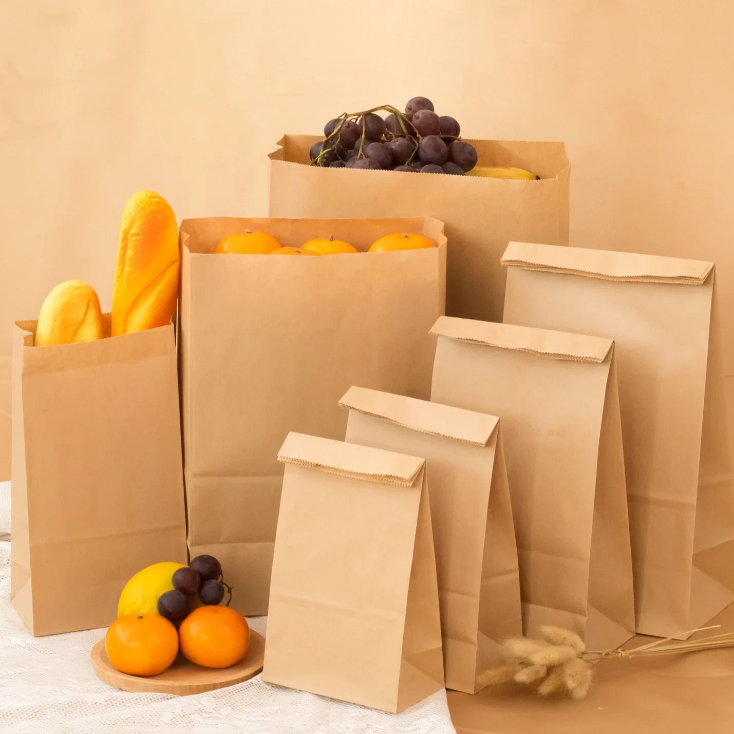 Good Quality Kraft Paper Bag Disposable Grease Proof Coated Paper Fast Food Take Away Packaging Bags