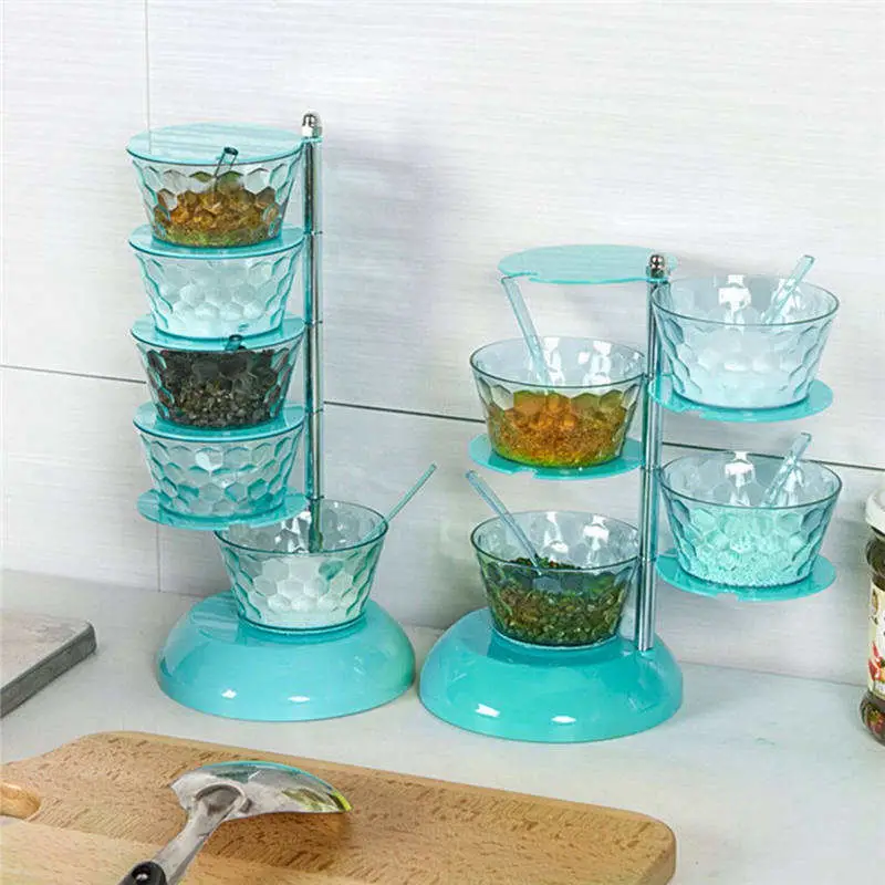 Cozinha Multi-camada de açúcar Salt Spice Container Crystal Rotating Seasoning Box