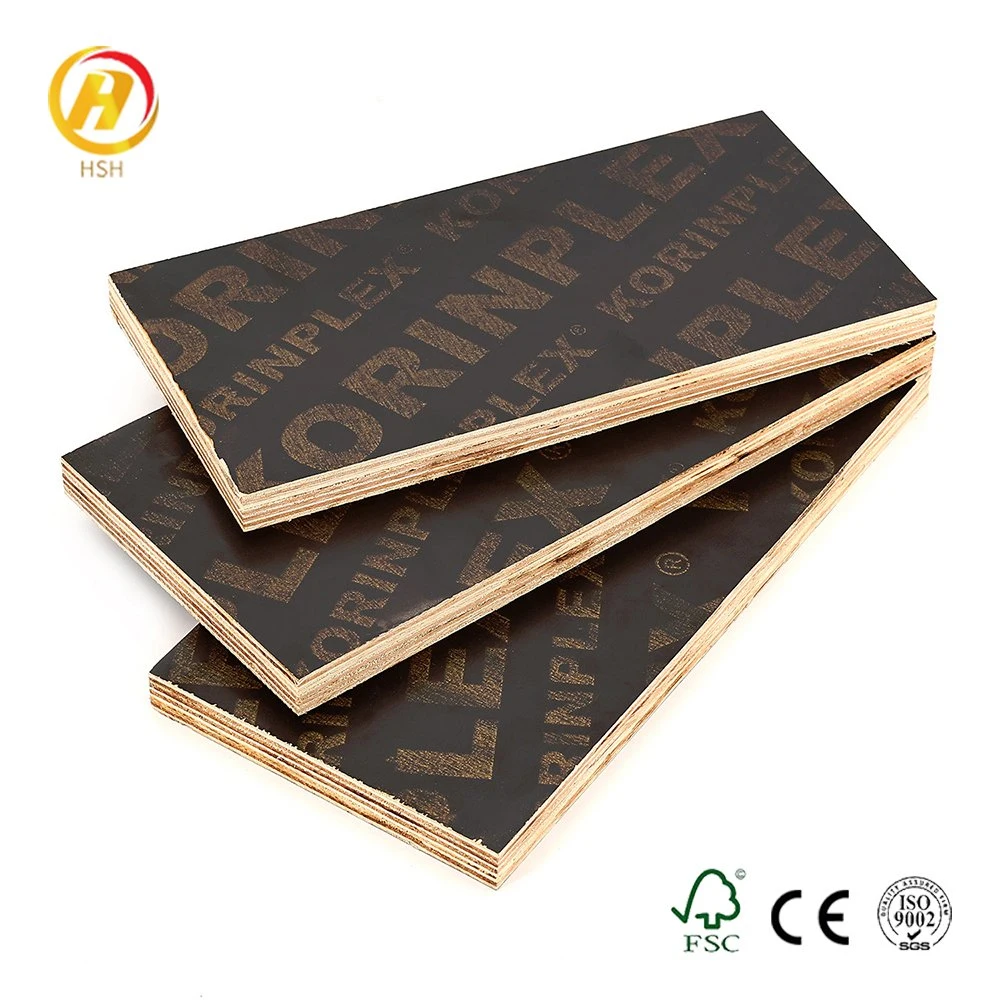 Saudi Arabia Market 9mm Marine Commercial Waterproof Formwork Concrete Hardwood Core Black Korinplex Film Faced Construction Plywood