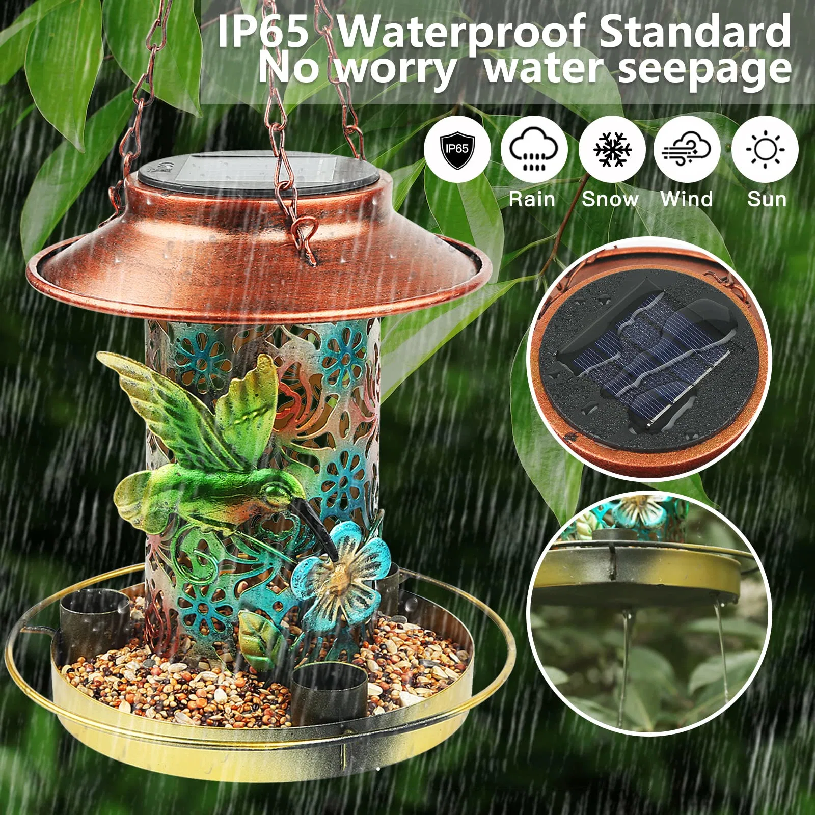 Solar Bird Feeder Metal Waterproof Outside Wild Bird Feeders Garden Ornaments