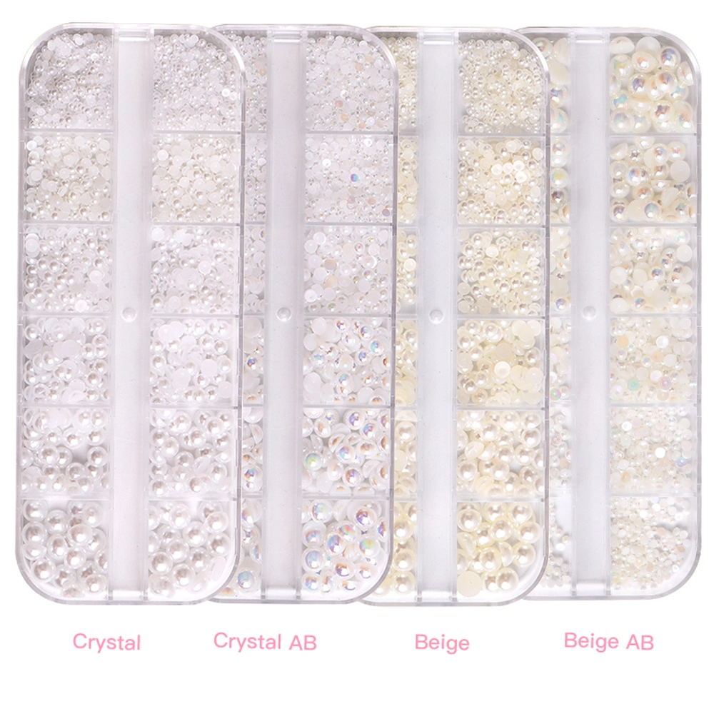 Ab Nail Rhinestones Mermaid Pearl 3D Nail Art Pearl Crystals Flat Bottom Half Round Mixed Size Nails Art Decorations