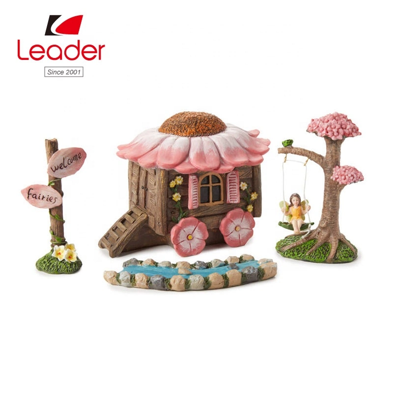 Wholesale Fairy Garden Pink Flower House Miniature Accessory Set