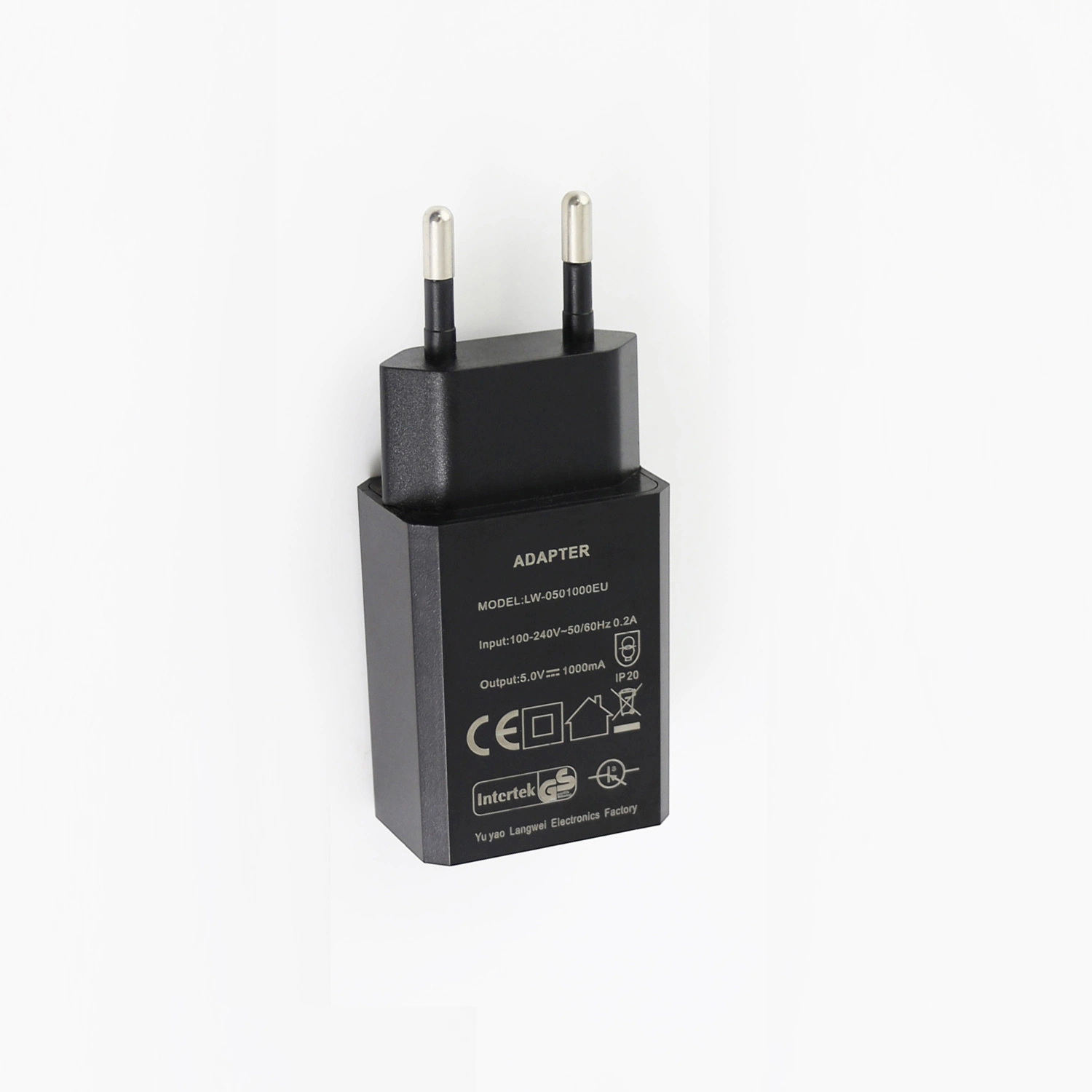 Plug in Multiple Certifications EU USB 5V 1A DC Power Charger