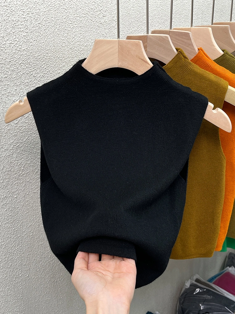 La mitad Turtleneck Chaleco tejido pequeños tirantes para mujer Otoño e Invierno