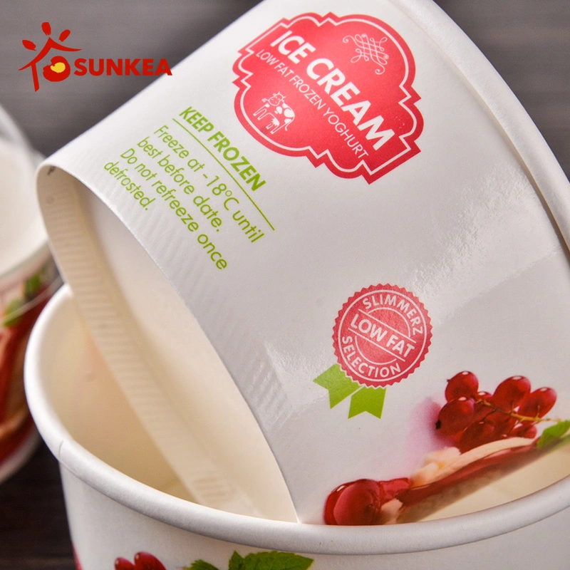 Eco Sunkea Frozen yogurt helado vaso de papel 3oz 5oz 8oz logotipo impreso taza y taza desechable para helados