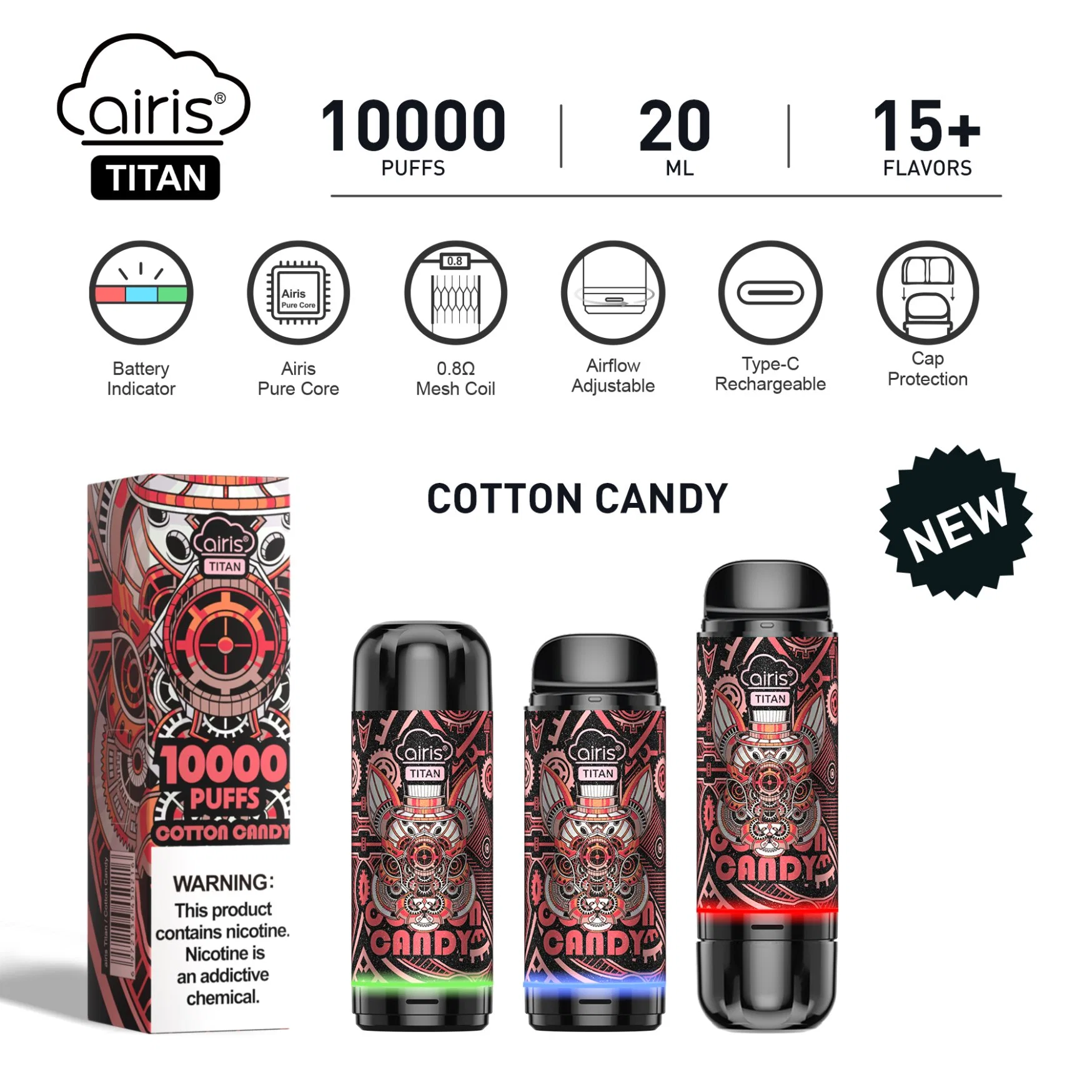 Vente en gros la plus récente E cigarette jetable débit d'air réglable cartouche de vide jetable VAPE Pen 10000 Popes 20 ml E liquide pré-équipé