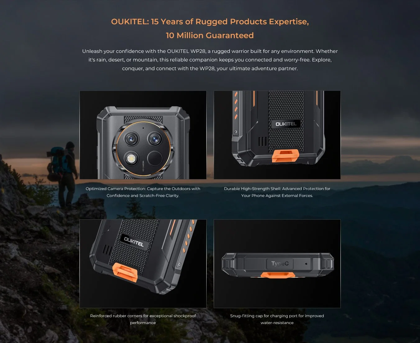 Global Version 4G Rugged Cell Phone 10600 mAh, 8gbram 256 GB ROM smartphone 48MP Camera Mobile Phone para Oukitel Wp28