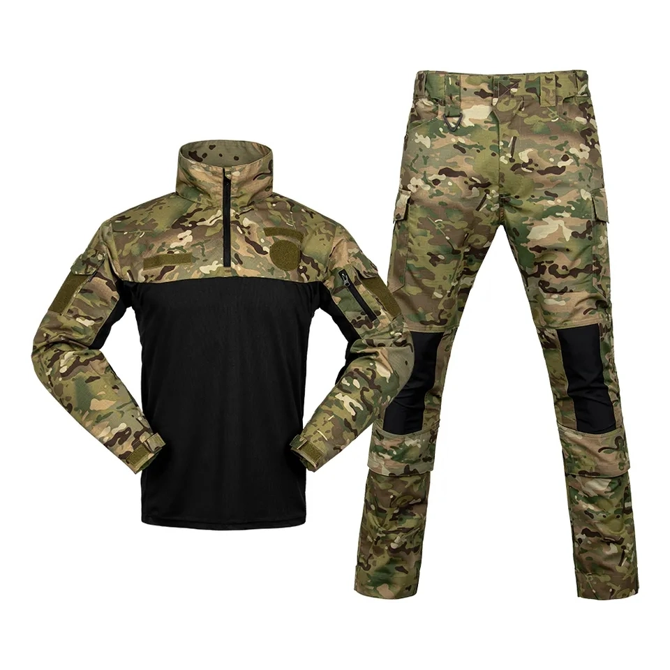 Custom Men's Cotton Outdoor Camouflage Camo Black Long Sleeve Training T Shirts