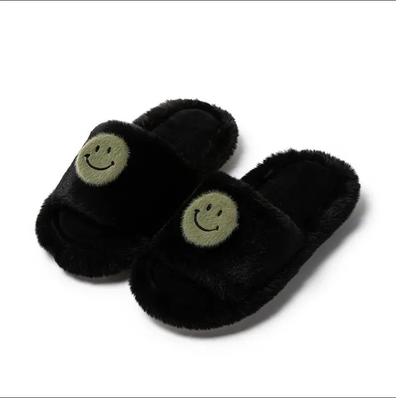 Smiley Open Toe Baumwolle Winter Home Indoor Plüsch Damen warm Fuzzy Schuhe Smile Face Hausschuhe